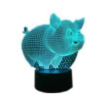 Goldenqian Çin Domuz Yılı Led Bebek Gece Lambası 7 Renk Değişimi Domuz Masa Lambası 3d Illusion 7m59e0 Siyah