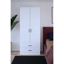Gubimo Abete Mobilya 2 Kapılı 2 Çekmeceli Gardırop / Beyaz