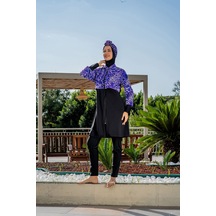Ruko Maio Rukomayo Siyah Desenli Crop Model Fermuarlı Esnek Paraşüt Suitici,çabuk Kuruyan Kumaş Tesettürmayo