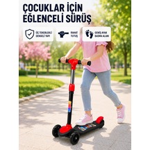 Çocuk Scooterı 3 Tekerlekli Denge Destekli Ayarlanabilir Gidonlu Çocuk Skuteri Kırmızı