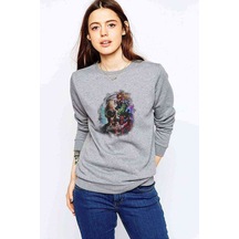 Stan Lee Brush Baskılı Gri Kadın Sweatshirt
