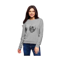 Astronot Ay Salıncak Baskılı Gri Kadın Sweatshirt (534622398)