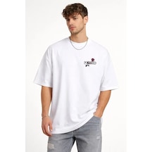 Modi Erkek Bisiklet Yaka Baskılı Kısa Kollu Tişört Streetwear Günlük Basic Pamuklu T-shirt - Beyaz Açık Beyaz
