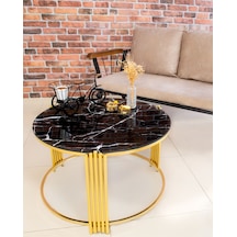 Lioon Art Piano Siyah Mermer Desen Cam Gold Orta Sehpa