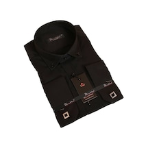 Dicotto Siyah Düğmeli Yaka Ve Zincirli Uzun Kol Dar Kesim Micro Kumaş Kol Düğmeli Slim Fit Erkek Gömlek - 198-6 001
