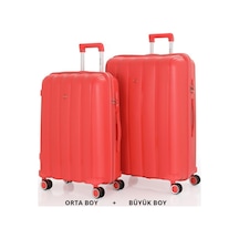 Mçs Bavul Büyük Ve Orta 2li Set Kırılmaz Silikon Valiz V305 Mercan Mercan