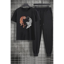 Uyguntarz Unisex Tiger Baskılı 2'li Eşofman Takımı Siyah