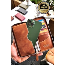 Leo Taba Unisex Hakiki Deri Telefon Bölmeli Cüzdanı Taba