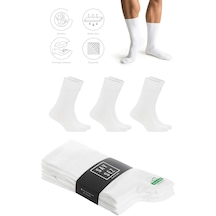 Bambu Erkek Soket Uzun Beyaz Çorap Dikişsiz Premium Paket 3'lü Beyaz