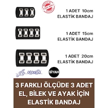 Elastik Bandaj Seti 3 Lü 1x10cm-1x15cm-1x20cm 12 Klipsli 4,5 Metreye Kadar Uzar, Spor Ve Günlük Kullanım Siyah