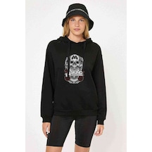 Asking Alexandria Aa Baskılı Siyah Kadın Kapşonlu Sweashirt (534691040)