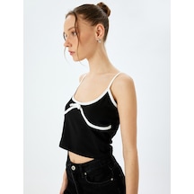 Koton Dikiş Detaylı Fiyonklu Slim Fit Askılı Crop Üst Siyah 5sal30035ık Siyah
