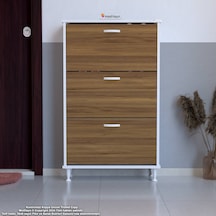Modilayn Varbi Kapı Önü 52 X 119 X 25, 5 Cm Lik 3 Düşer Kapak 6 Göz Bölmeli Ayakkabılık Ceviz - Beyaz