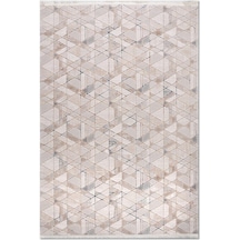 Bespoky Bej Modern Geometrik Salon Halısı Makine Dokuma
