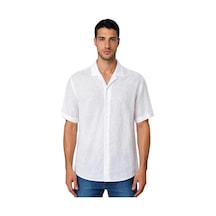 Arma Ar-ma Erkek Keten Gömlek Basic Baskisiz Düğme Kapamali Cepsiz Kisa Kollu Gömlek Dokuma Kumaş Regular Fit %60 Pamuk %40 Keten Y31485118202 Beyaz-b1