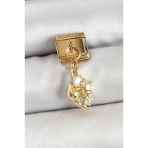 316l Çelik Sallantılı Zirkon Taşlı Deniz Kabuğu Ve Yıldız Model Gold Renk Nomination Charm - Lisinya Çok Renkli
