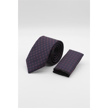 İmza Lacivert - Kırmızı Desenli 6 Cm Kravat 1090260116