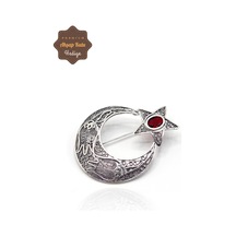 Midyat Nurtaş Gümüş Yakut Taşlı Ay Yıldız Model Telkari Gümüş Kadın Broş 201023488 Gümüş