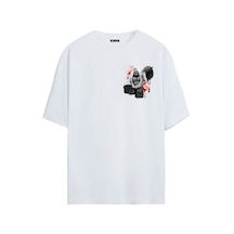 Thewert Unisex Goril Samuray Baskılı Beyaz Oversize Tshirt