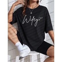 Startmore Unisex Bay Harf Grafikli Düşük Omuzlu Tişört Kod-1337 Siyah
