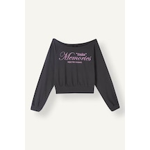 Defacto Cropped Fıt Kayık Yaka Baskılı Sweatshirt I6138ax26auar191 Antrasit-ar191