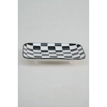 Acar Luise Dama Desenli Porselen Tabak 6'lı 15 Cm Siyah - Beyaz