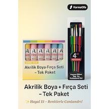 Multi Akrilik Boya İnci Seti 6 70 Ml + Silikon Saplı 4 Lü Fırça S