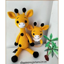 Amigurumi Zürafa Uyku Arkadaşı Çıngırak Seti Hediyelik Oyuncak Çok Renkli