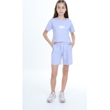 Toontoy Kids Toontoy Kız Çocuk Crop Aloha Yazı Baskılı Şortlu Takım Mavi