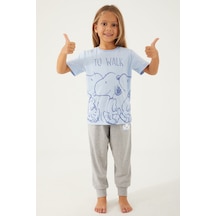 Snoopy To Walk Mavi Kız Çocuk Kısa Kol Pijama Takım Mavi
