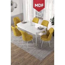 Masa Beyaz Sandalyeler Hardal Sarısı