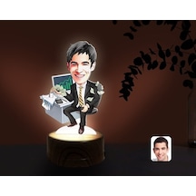 Kişiye Özel Erkek Bankacı Karikatürlü Dekoratif 3D Biblo Led Işık