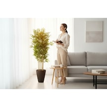Yapay Bambu Ağaç 150 Cm 6 Dallı Yogun Yaprak Lilyum Siyah Saksı Yeşil