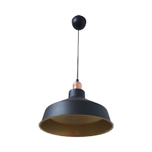 Retro Metal Siyah Dekoratif Bakır Duylu Siyah İçi Gold Kafe Mutfak Avize Çap:30 Cm Beyaz