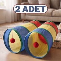 2 Adet Kedi Oyun Tüneli Katlanabilir Ponpon Oyuncaklı Kedi Tüneli Seti 25x50 Cm