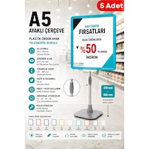 5 Adet - A5 Ayaklı Çerçeve Seti Plastik Ördek Ayak Teleskopik Borulu Fiyat Etiketliği Yönlendirme Levhası Menü Panosu Turkuaz
