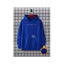 Medinenur New York City2 Baskılı Kapüşonlu Sweatshirt Mavi