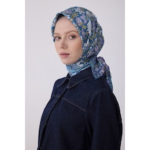 Belli Etnik Desen Saf İpek Twill Eşarp - 2026 İlkbahar-yaz T 4314 Mavi