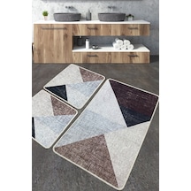 Phell Bej Banyo Halısı Djt 3 Lü Set Banyo Halısı Paspas Yıkanabilir Kaymaz Çok Renkli