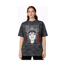 Sevbano Black Clover Anime Baskılı Unisex Oversize Vintage Yıkamalı Tişör Siyah