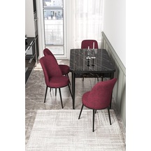 Masa Siyah Mermer Desen Sandalye Bordo