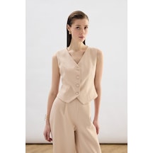 Sateen Klasik Kısa Yelek - Bej-136836 Bej Sateen Klasik Kısa Yelek - Bej-136836 Bej