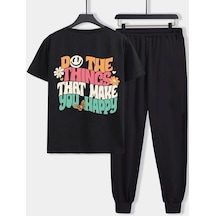 Uyguntarz Unisex Do The Things That Make You Happy Baskılı 2'li Eşofman Takımı Siyah