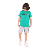 Toontoy Kids Toontoy Erkek Çocuk Önü Yazı Baskılı Şortlu Takım Koyu Yeşil