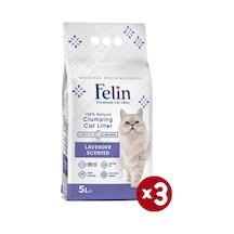 Felin Lavanta Kokulu Topaklaşan İnce Bentonit Kedi Kumu 3 x 5 L