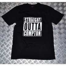 Straıght Outta Compton Baskılı Unisex %100 Pamuk Siyah T-shirt SIYAH