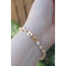 Vip Seri Pirinç Zirkon Taşlı Gold Renk Damla Model Bileklik - Lisinya Çok Renkli