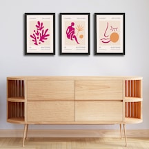 Henri Matisse 3'lü Alüminyum Çerçeveli Poster Seti - Önden Açılır A3 Açılır Kapanır Çerçeve Seti Fuşya Pembe Soyut Figürler, Siyah