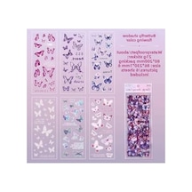 6 Sayfa 127 Adet Mor Kelebek Sticker Seti, Ajanda Ve Planlayıcı Abanoz
