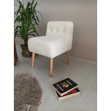 Rahat Oturum Alanlı Retro Gürgen Ahşap Ayaklı Beyaz Welsoft Kumaş Puf Bench Sandalye Tabure Beyaz